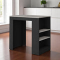 Gray and Black Faux Marble and Wood Kitchen Island with Storage - 36-inch