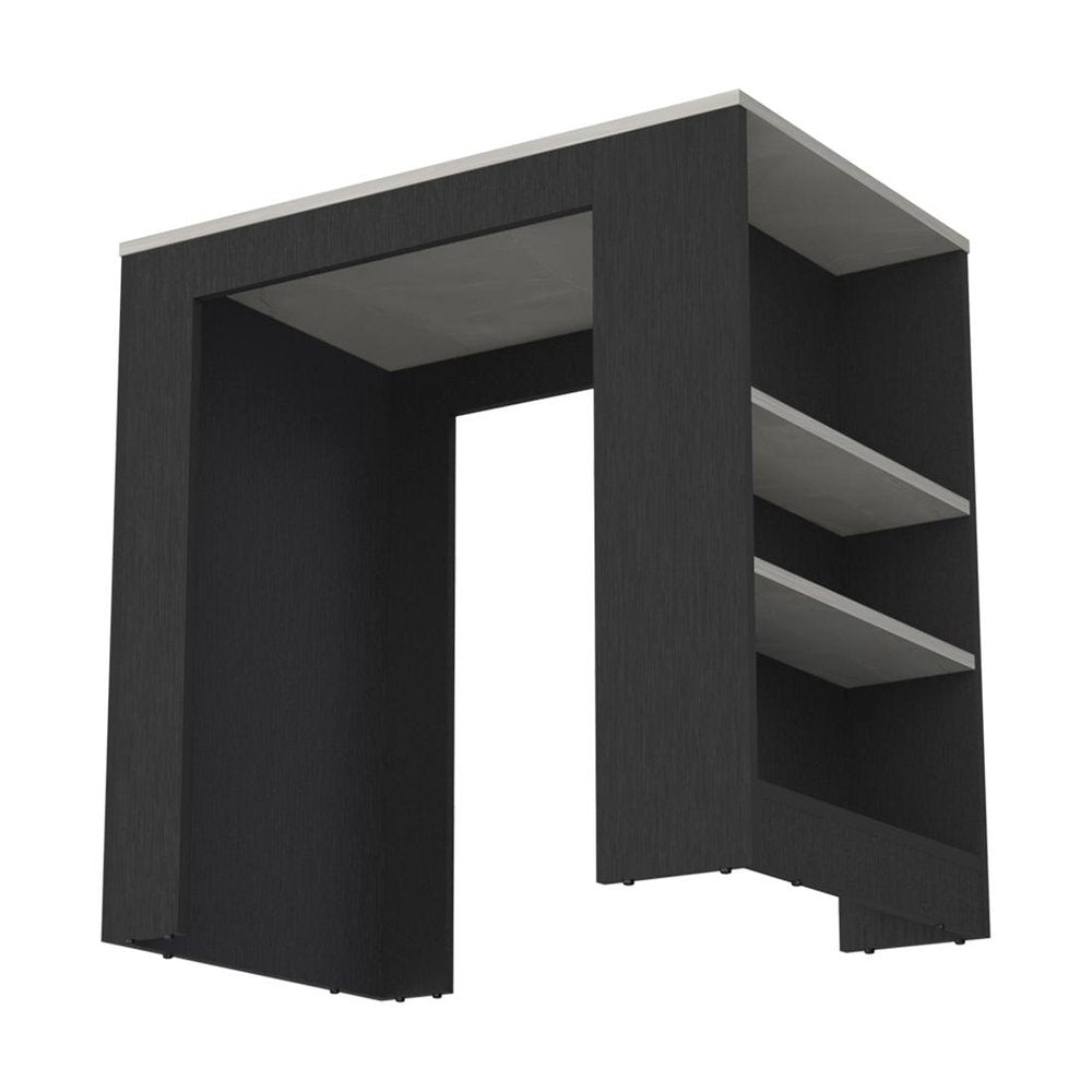 Gray and Black Faux Marble and Wood Kitchen Island with Storage - 36-inch