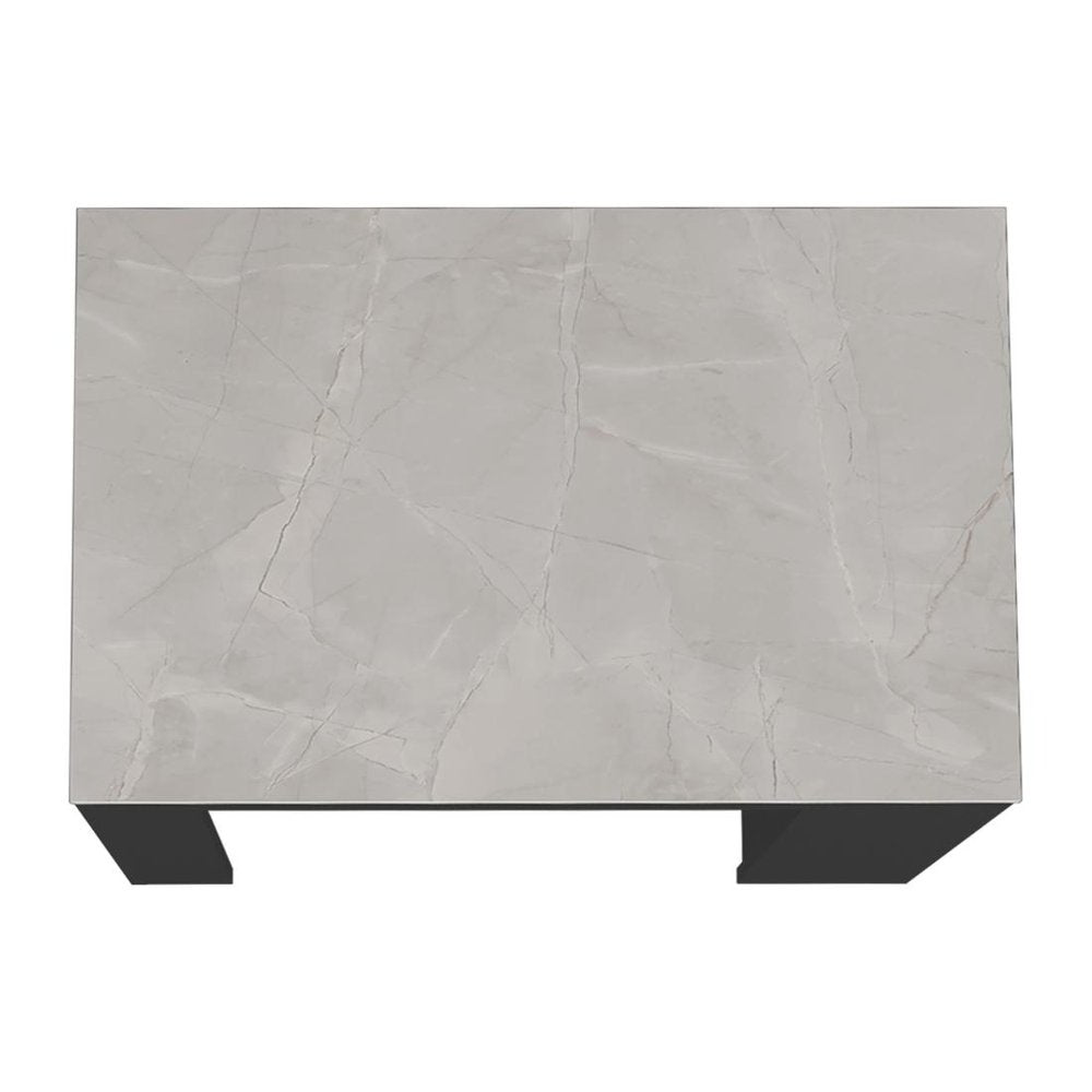 Gray and Black Faux Marble and Wood Kitchen Island with Storage - 36-inch