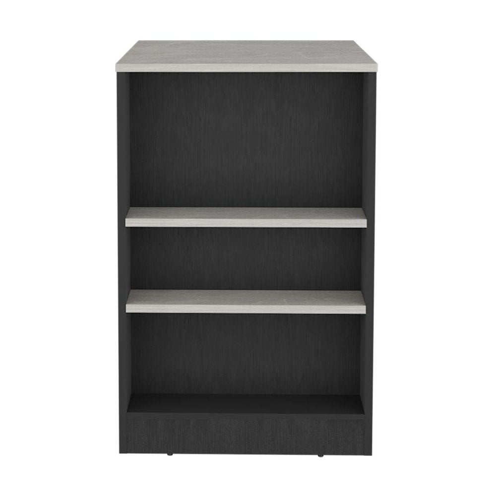 Gray and Black Faux Marble and Wood Kitchen Island with Storage - 36-inch