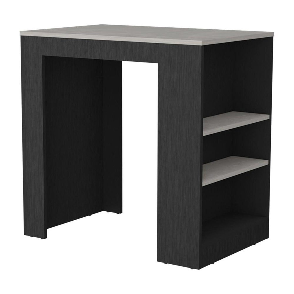 Gray and Black Faux Marble and Wood Kitchen Island with Storage - 36-inch
