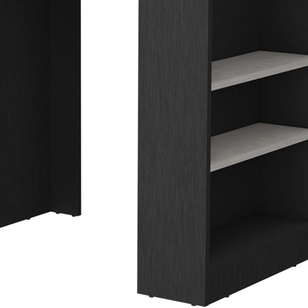Gray and Black Faux Marble and Wood Kitchen Island with Storage - 36-inch