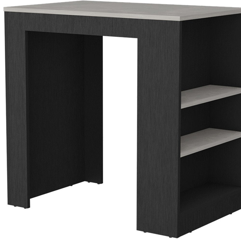Gray and Black Faux Marble and Wood Kitchen Island with Storage - 36-inch