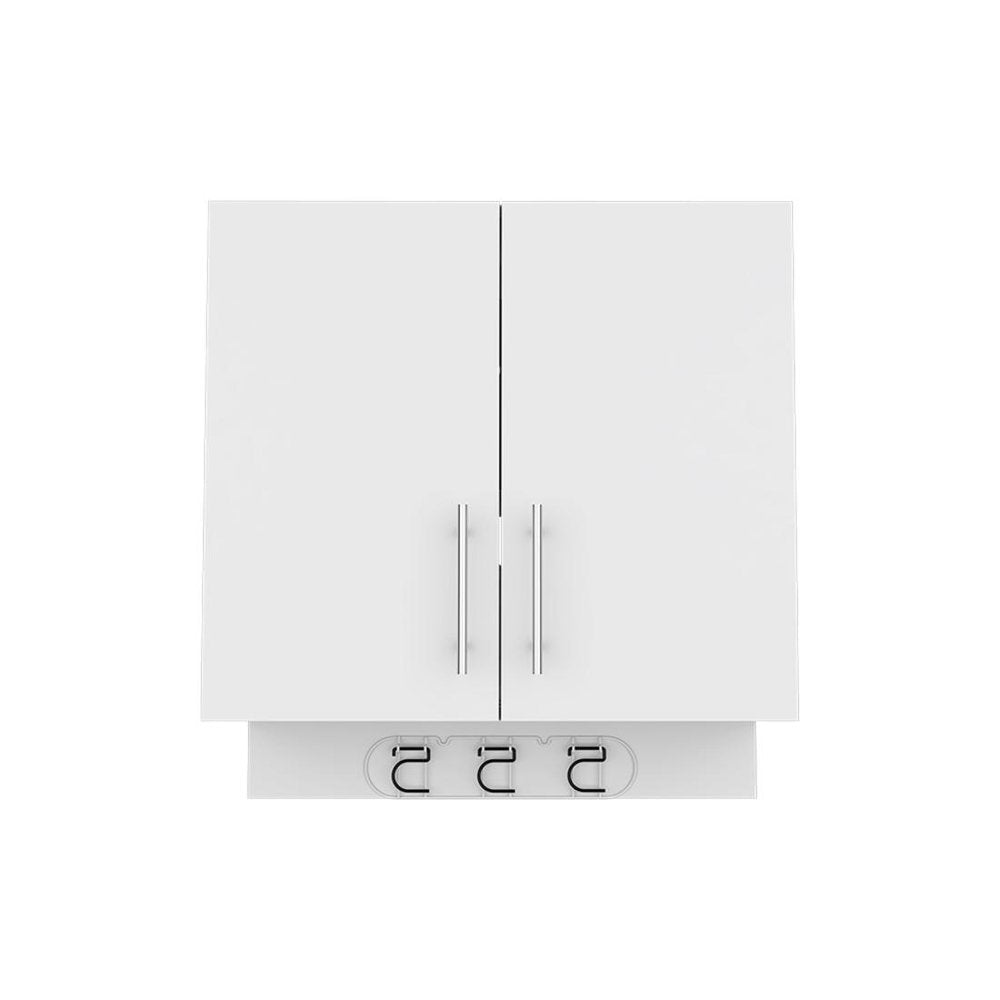 White Wood Wall Mounted Utlity Cabinet with Two Doors - 26-inch