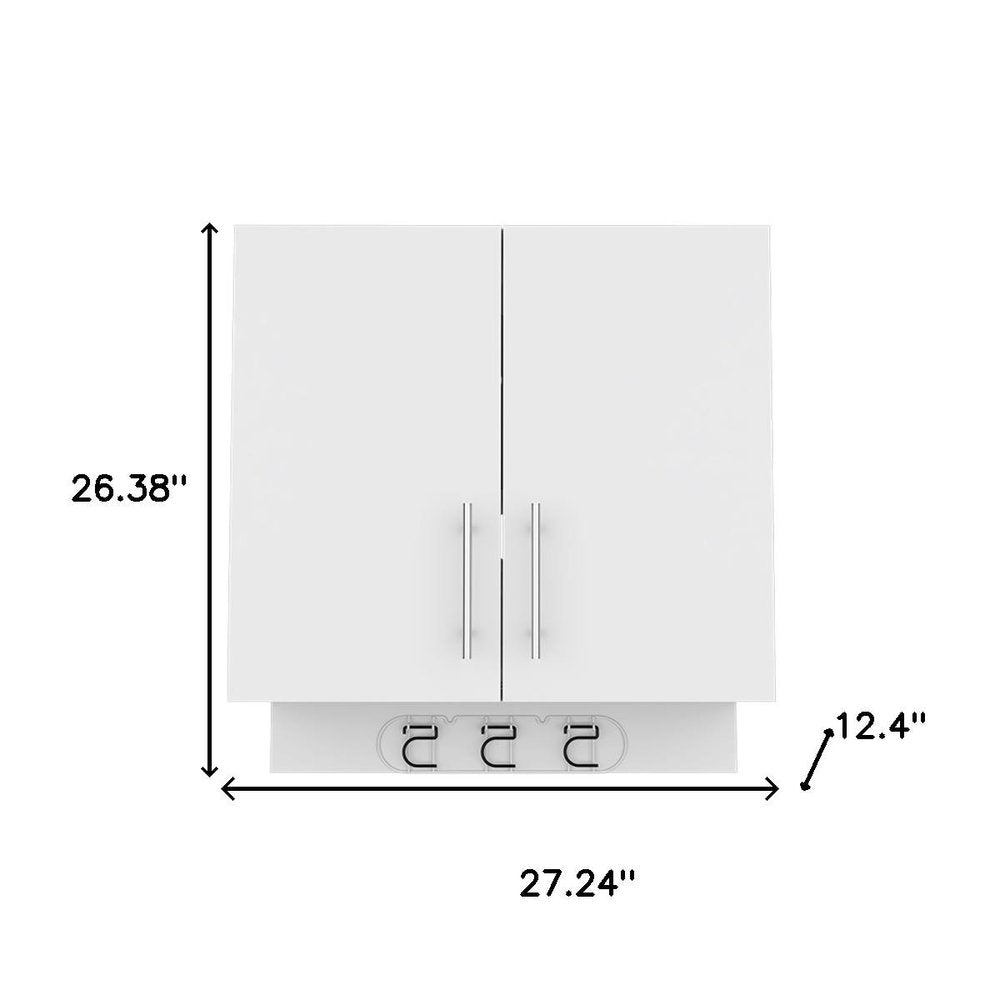 White Wood Wall Mounted Utlity Cabinet with Two Doors - 26-inch