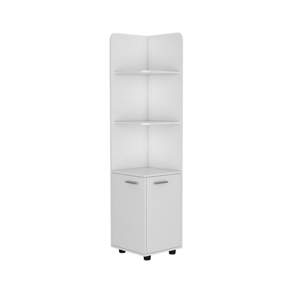 White Wood Corner Utility Cabinet with Two Doors - 62-inch
