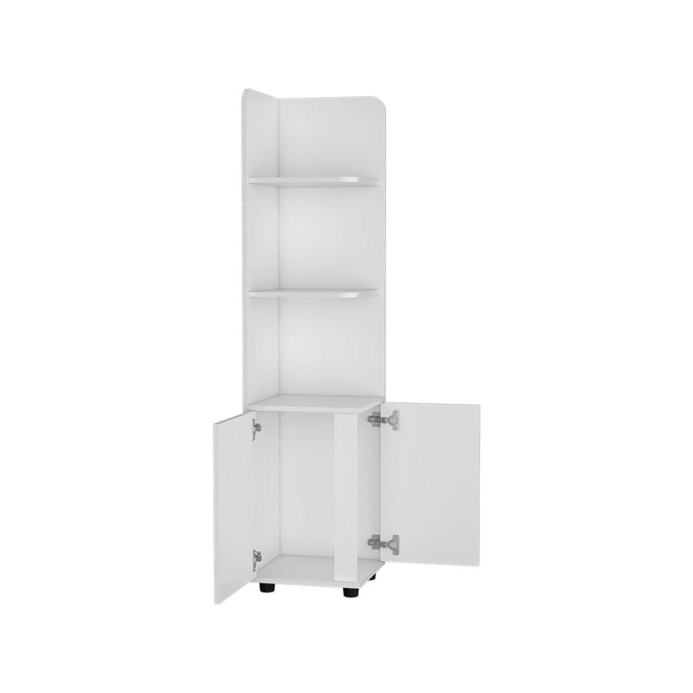 White Wood Corner Utility Cabinet with Two Doors - 62-inch