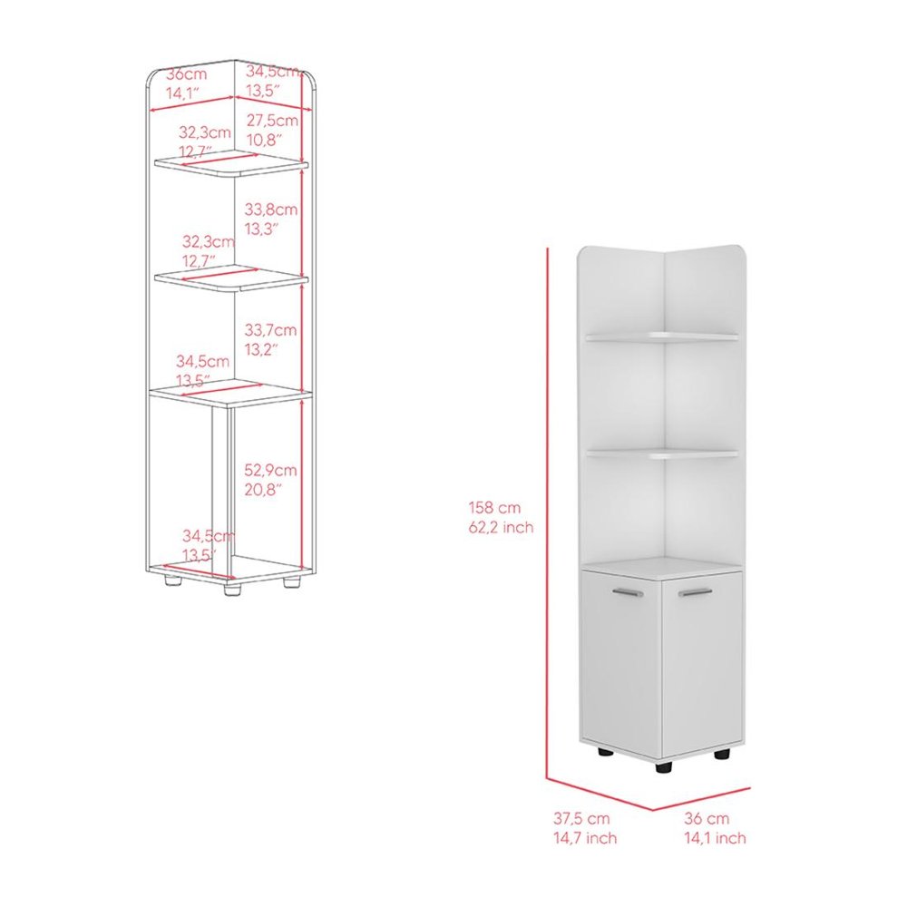 White Wood Corner Utility Cabinet with Two Doors - 62-inch