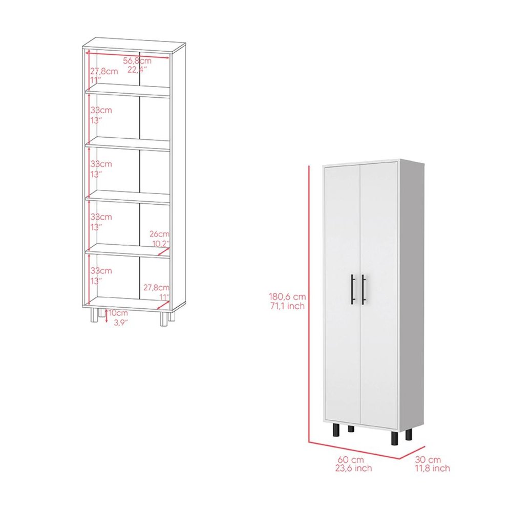 White Wood Two Door Pantry or Storage Closet - 71-inch