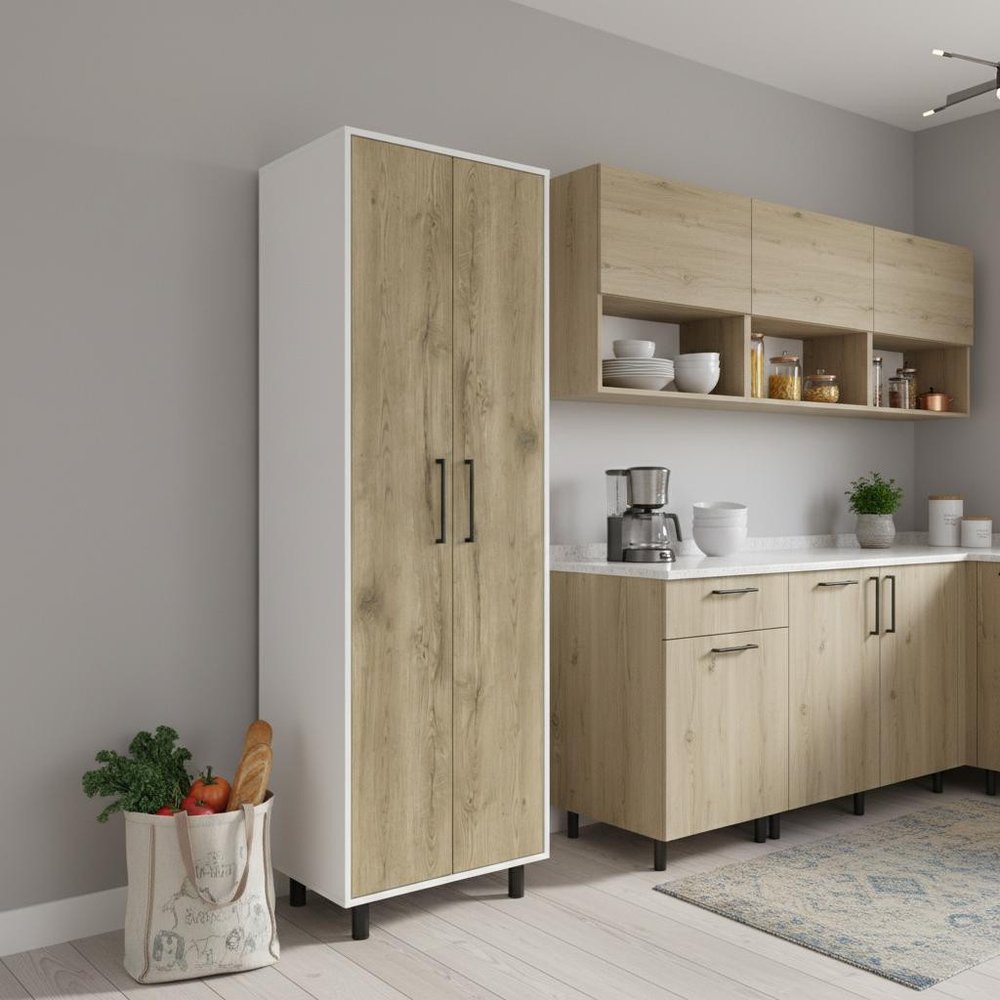Beige Wood Two Door Pantry or Storage Closet - 71-inch