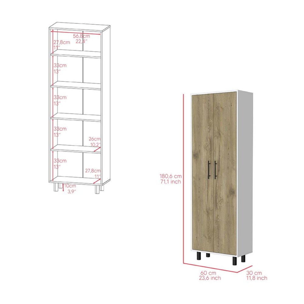 Beige Wood Two Door Pantry or Storage Closet - 71-inch