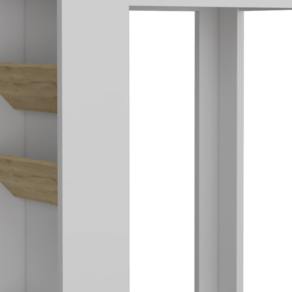 Set of Two Oak and White Wood Kitchen Island and Pantry Cabinet