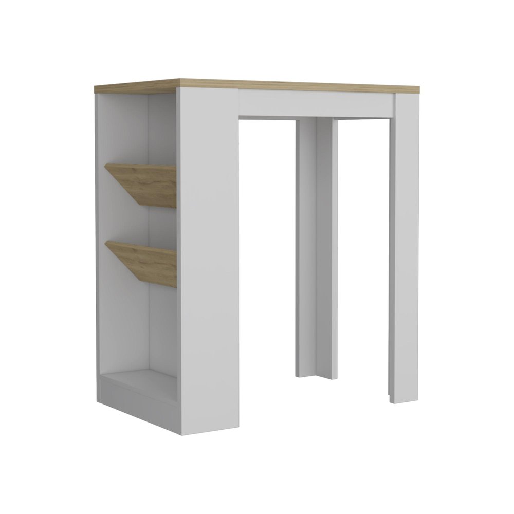 Set of Two Oak and White Wood Kitchen Island and Pantry Cabinet