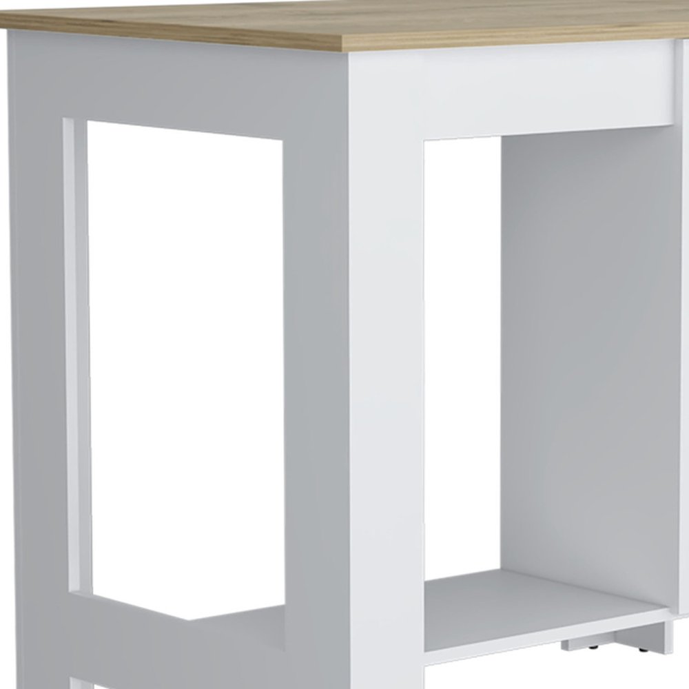 Set of Two Oak and White Wood Kitchen Island and Pantry Cabinet
