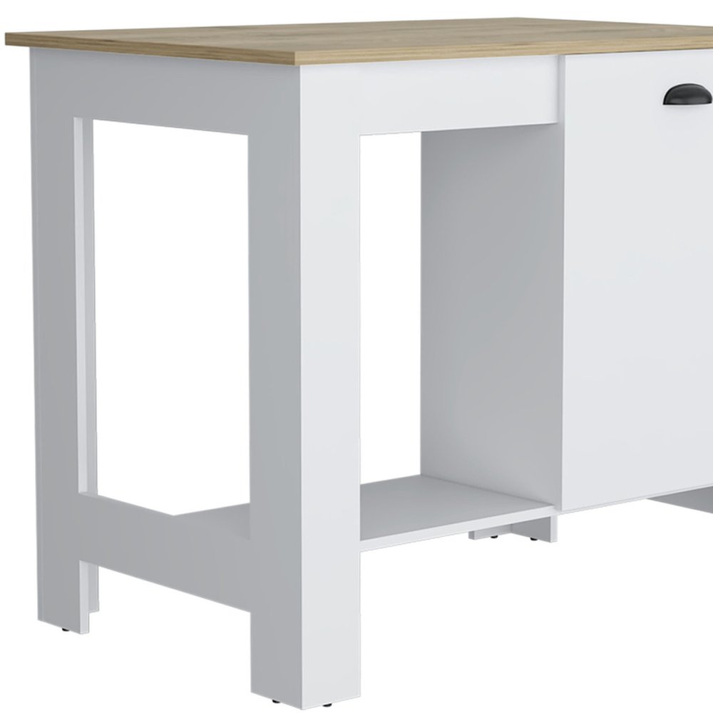Set of Two Oak and White Wood Kitchen Island and Pantry Cabinet