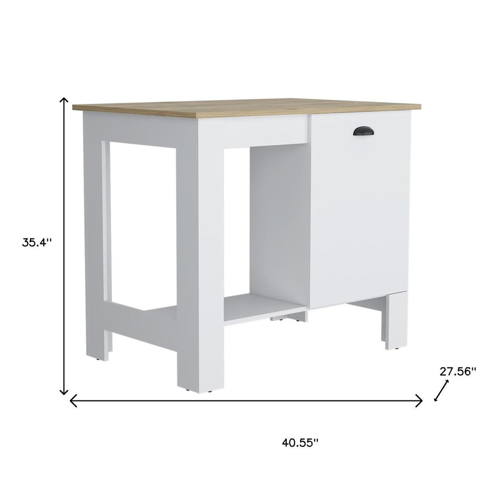 Set of Two Oak and White Wood Kitchen Island and Pantry Cabinet