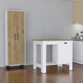 Set of Two Oak and White Wood Kitchen Island and Pantry Cabinet