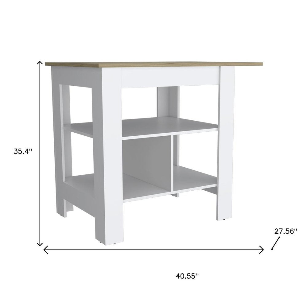 Natural and White Wood Kitchen Island Set with Storage - 41-inch