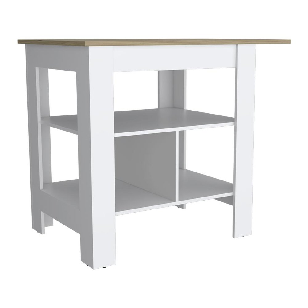Natural and White Wood Kitchen Island Set with Storage - 41-inch