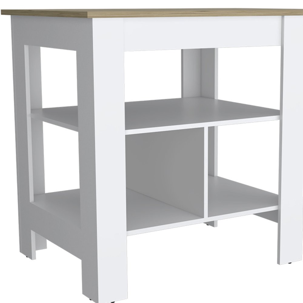 Natural and White Wood Kitchen Island Set with Storage - 41-inch