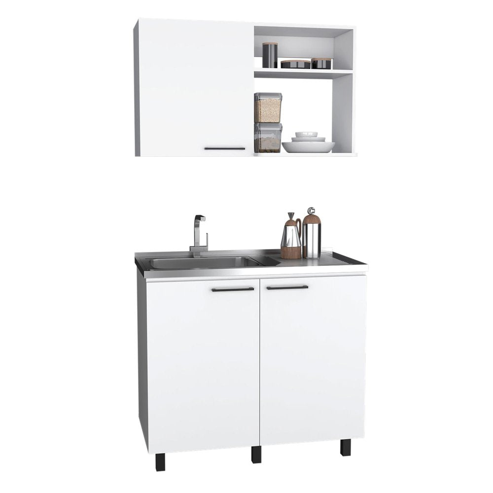 White Stainless Steel and Wood Utility Cabinet with Sink - 24 X 39-inch