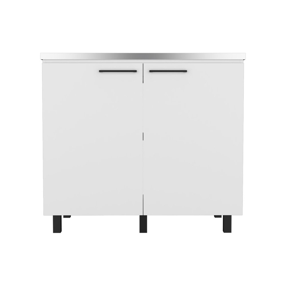 White Stainless Steel and Wood Utility Cabinet with Sink - 24 X 39-inch