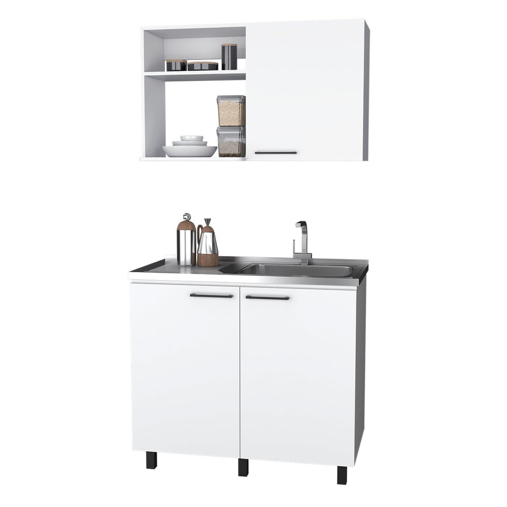 White Stainless Steel and Wood Utility Cabinet with Sink - 24 X 39-inch