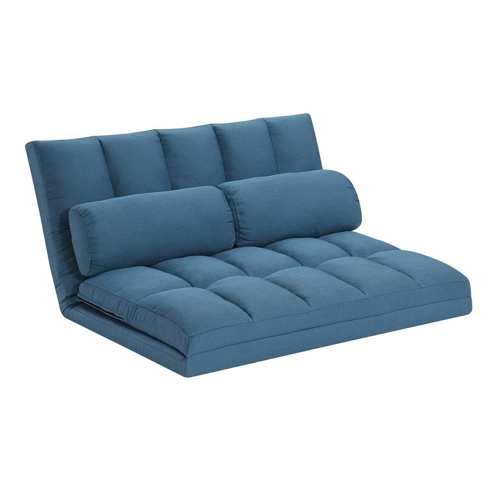 Blue Futon Convertible Sleeper Loveseat and Toss Pillows - 45-inch