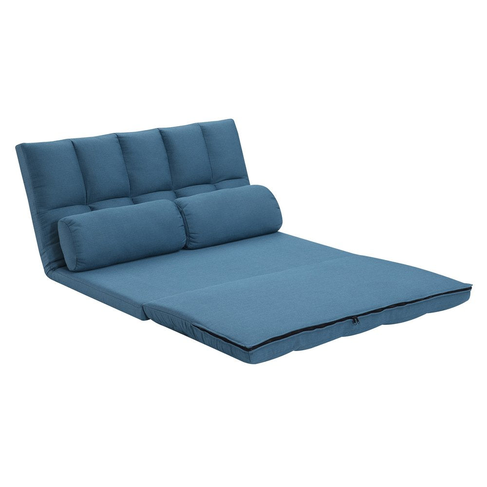 Blue Futon Convertible Sleeper Loveseat and Toss Pillows - 45-inch