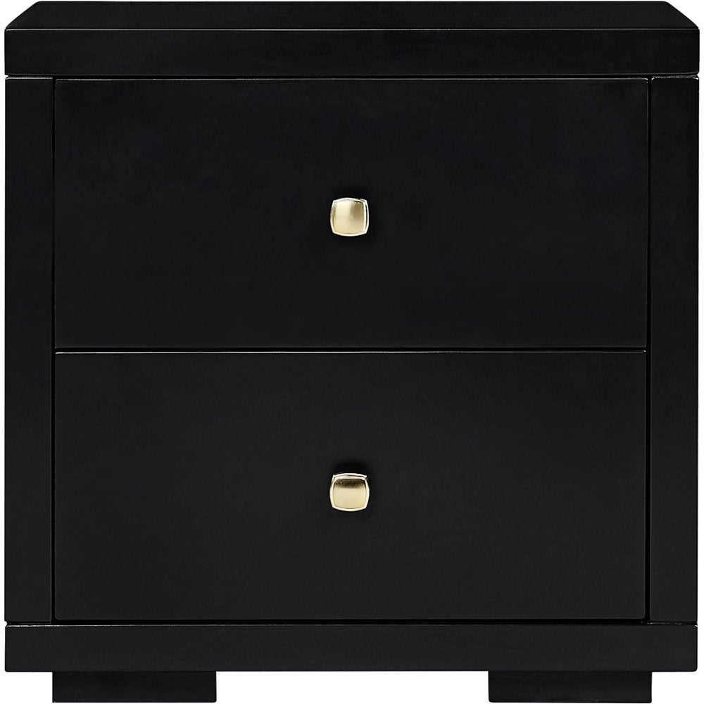 Black Solid and Manufactured Wood Two Drawer Nightstand - 19-inch