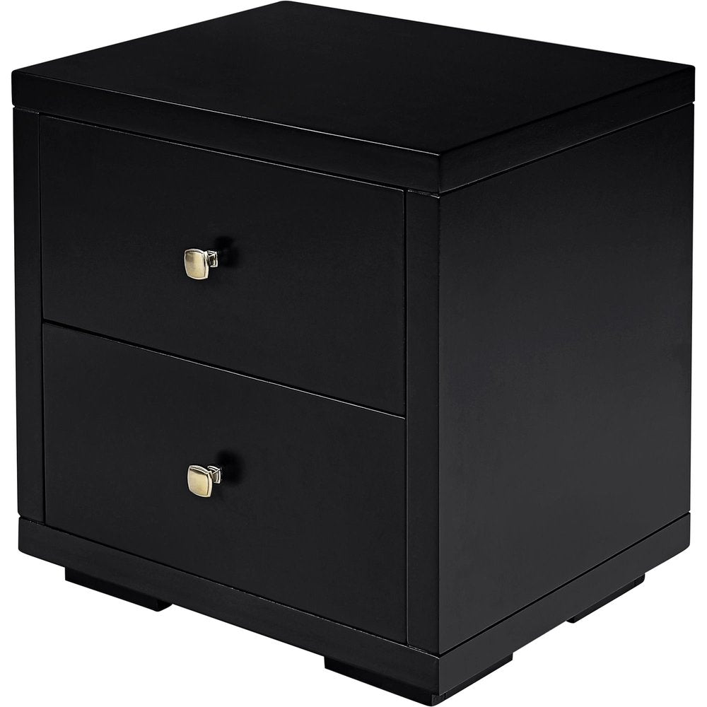 Black Solid and Manufactured Wood Two Drawer Nightstand - 19-inch