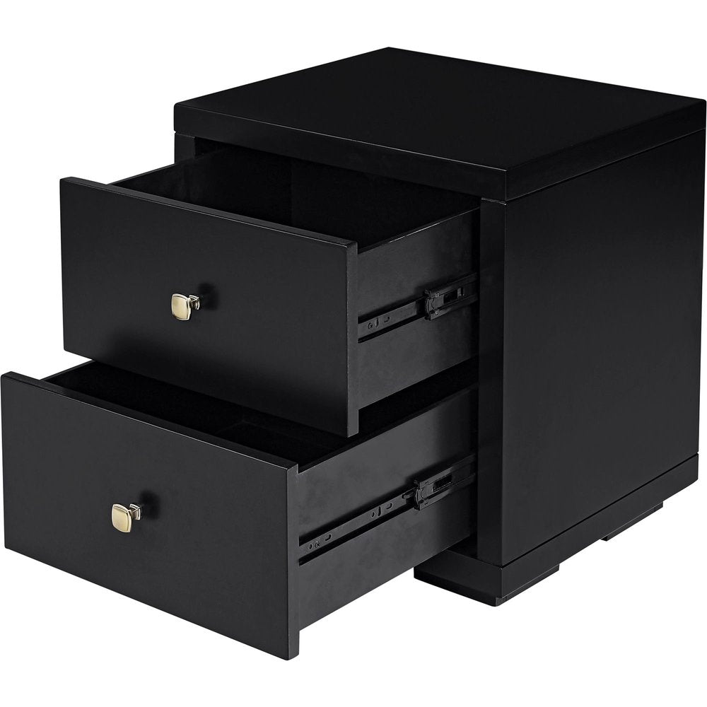 Black Solid and Manufactured Wood Two Drawer Nightstand - 19-inch