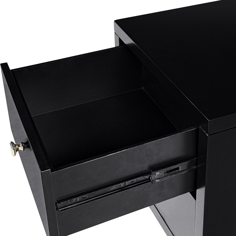 Black Solid and Manufactured Wood Two Drawer Nightstand - 19-inch