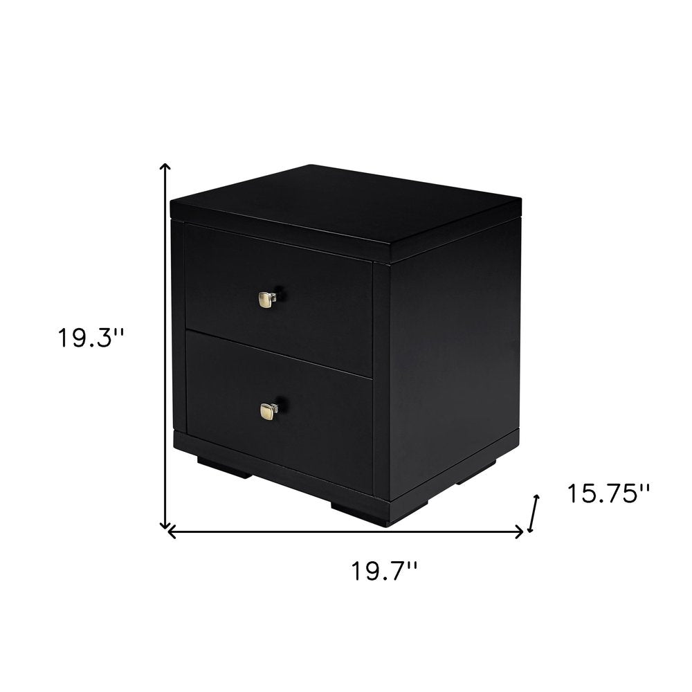Black Solid and Manufactured Wood Two Drawer Nightstand - 19-inch
