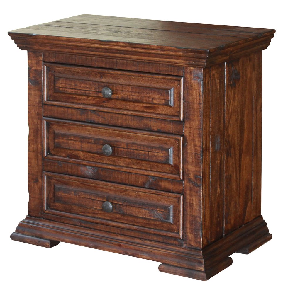 Brown Solid Wood Three Drawer Nightstand - 32-inch