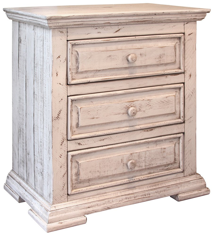 White Solid Wood Three Drawer Nightstand - 32-inch