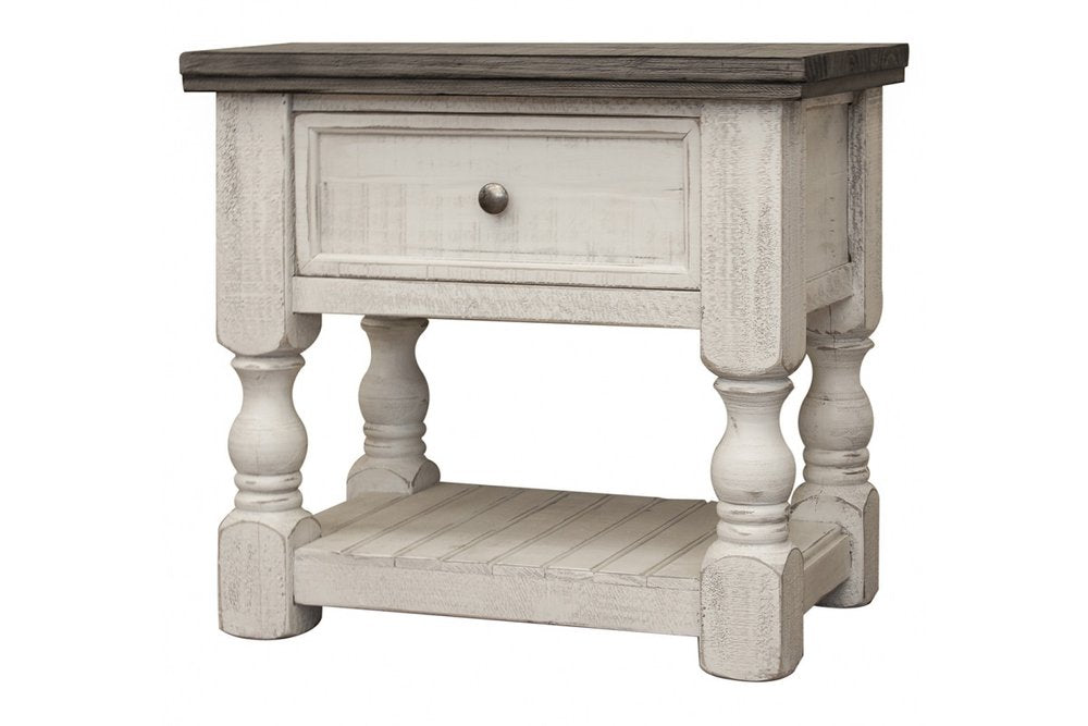 Ivory Solid Wood One Drawer Nightstand - 27-inch