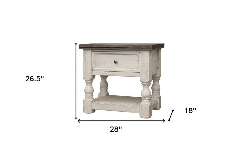 Ivory Solid Wood One Drawer Nightstand - 27-inch