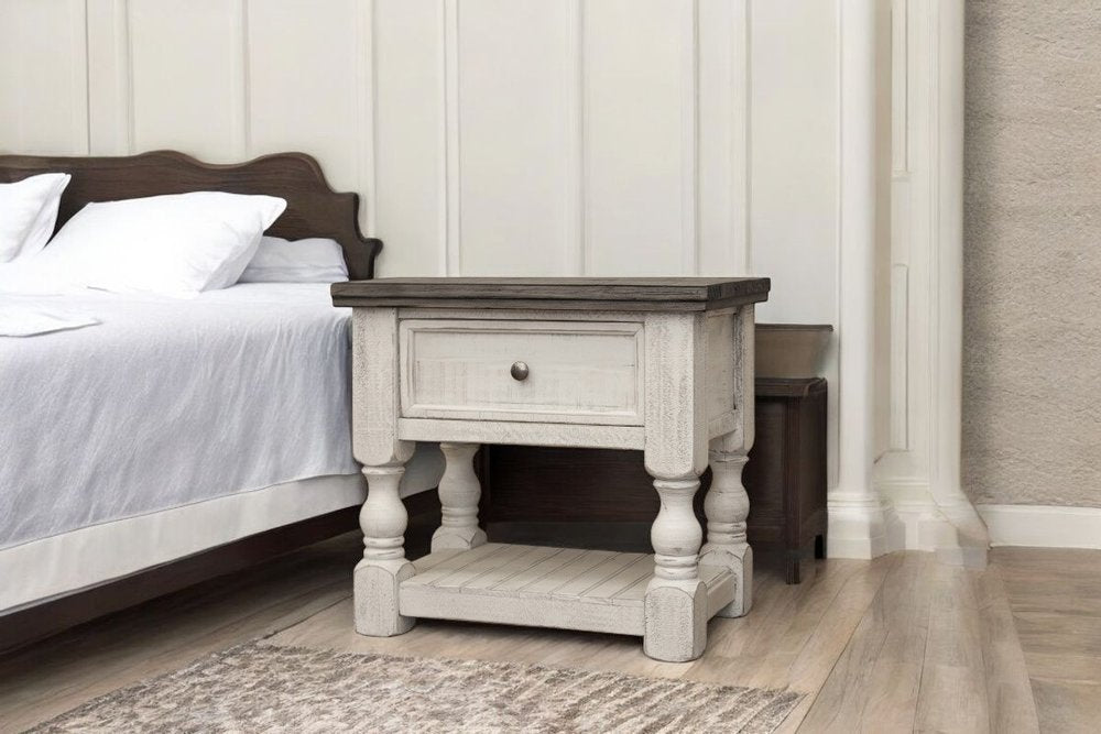 Ivory Solid Wood One Drawer Nightstand - 27-inch