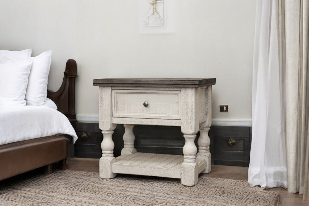 Ivory Solid Wood One Drawer Nightstand - 27-inch