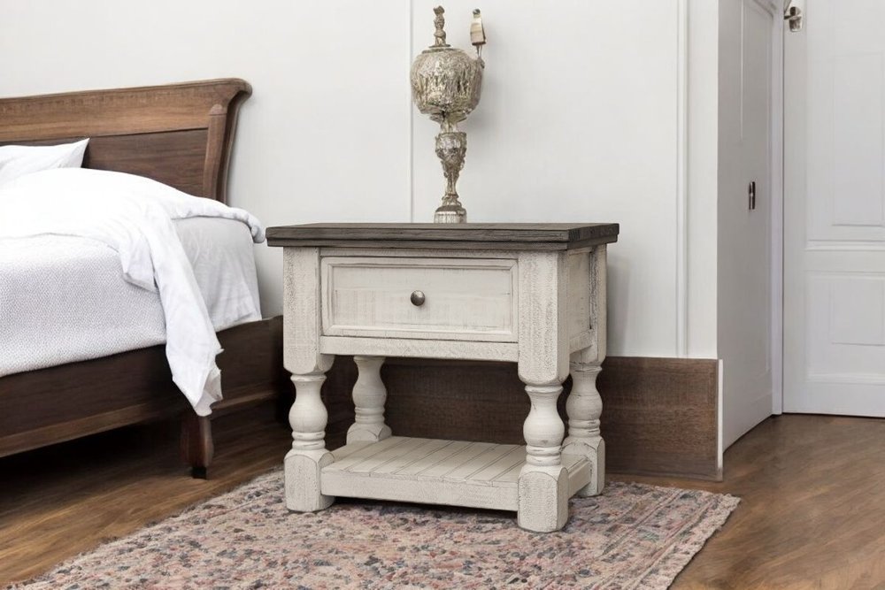 Ivory Solid Wood One Drawer Nightstand - 27-inch