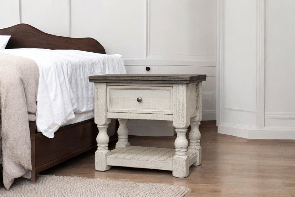 Ivory Solid Wood One Drawer Nightstand - 27-inch