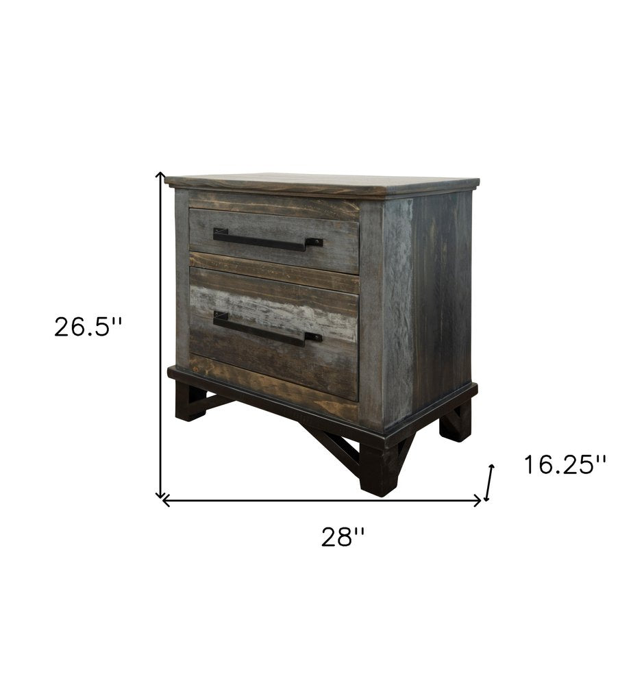 Brown Solid Wood Two Drawer Nightstand - 27-inch