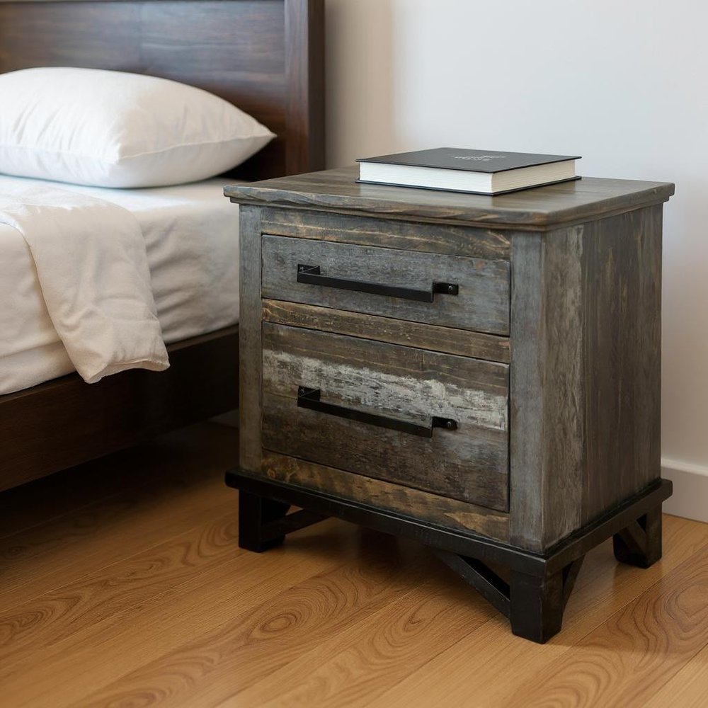 Brown Solid Wood Two Drawer Nightstand - 27-inch