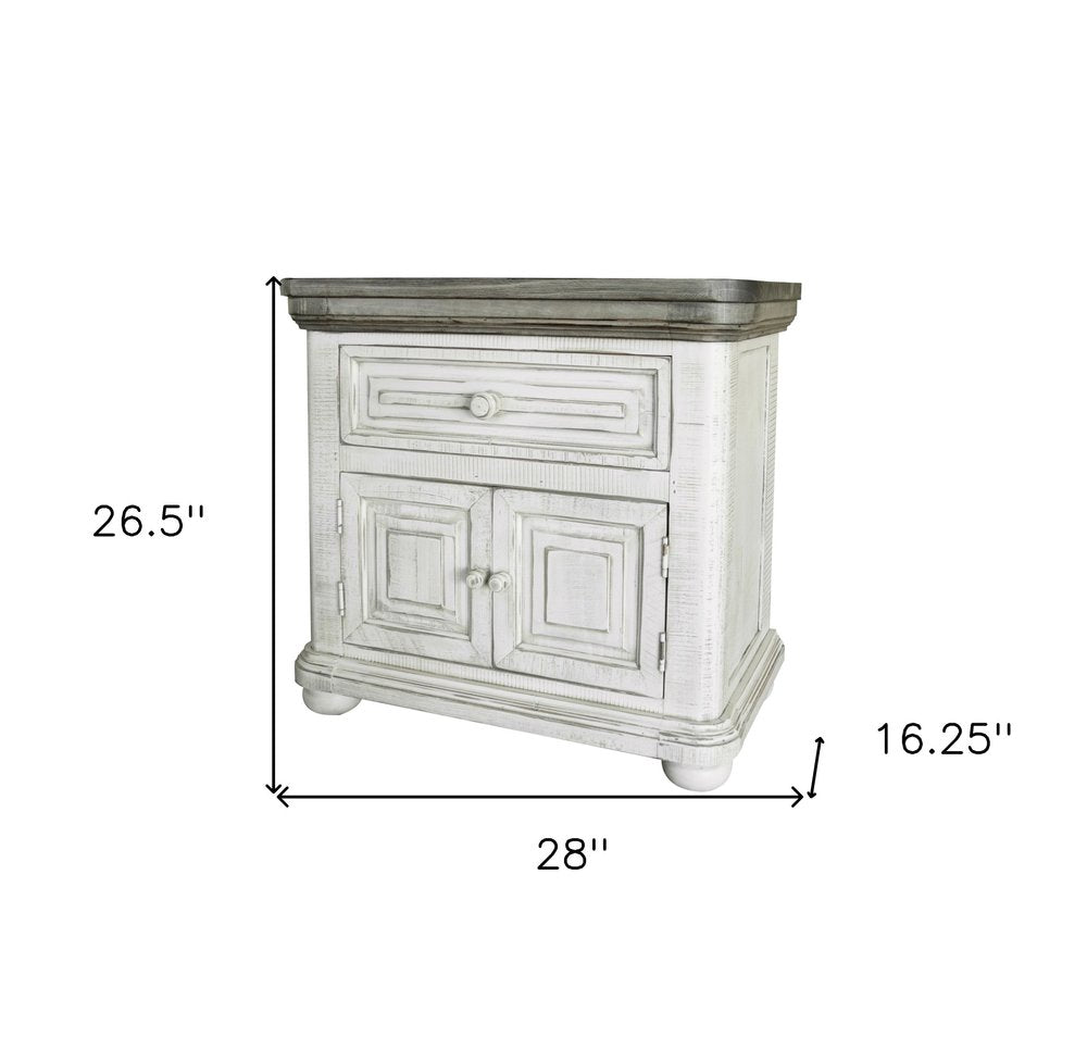 Ivory Solid Wood One Drawer Nightstand - 27-inch
