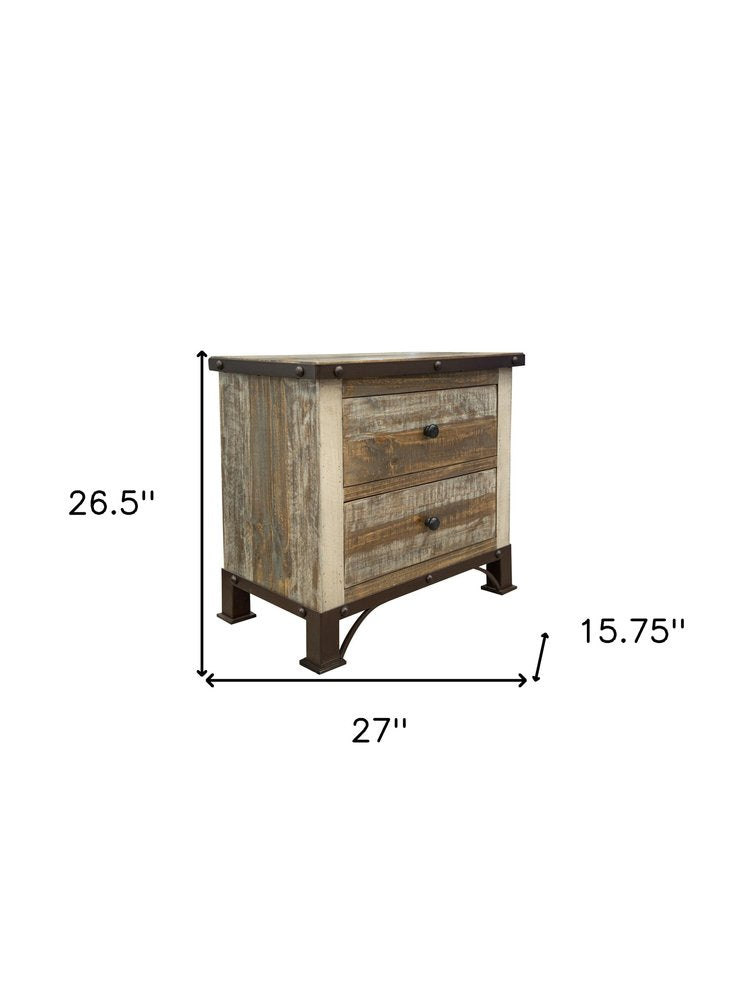Brown Two Drawer Nightstand - 27-inch