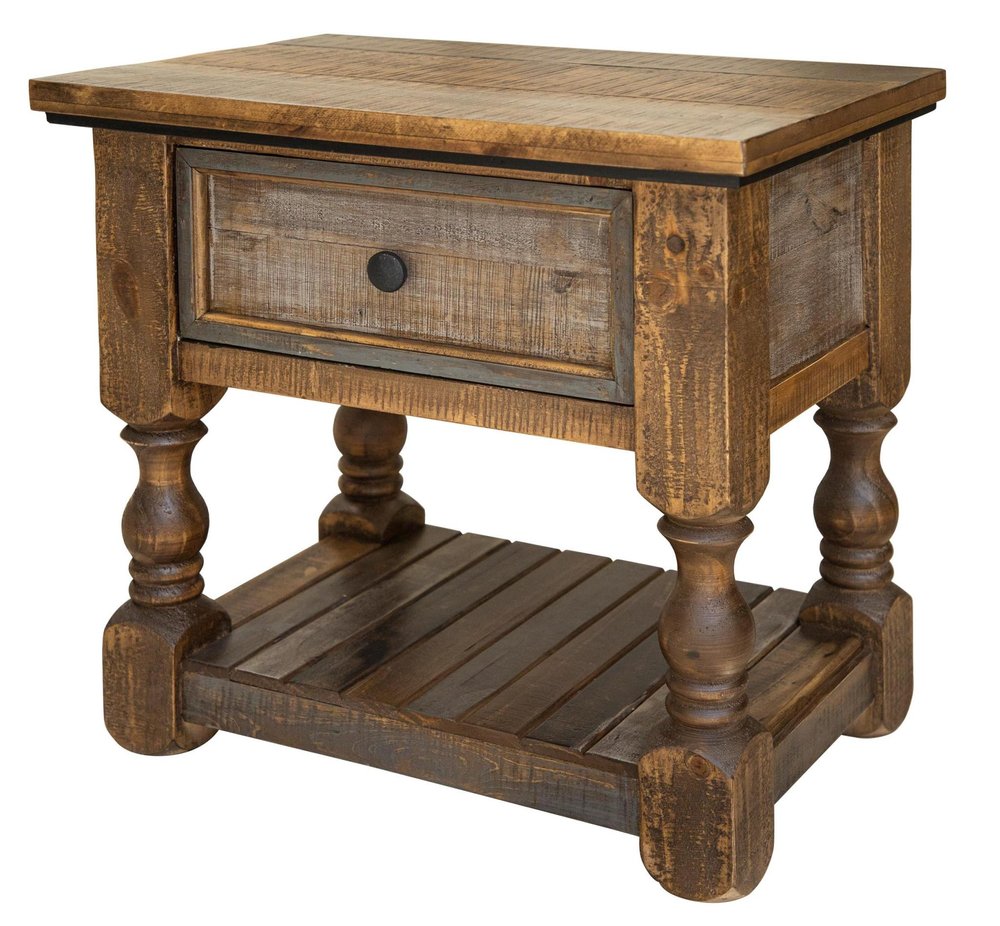 Brown Solid Wood One Drawer Nightstand - 27-inch
