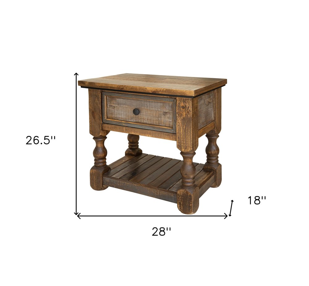 Brown Solid Wood One Drawer Nightstand - 27-inch