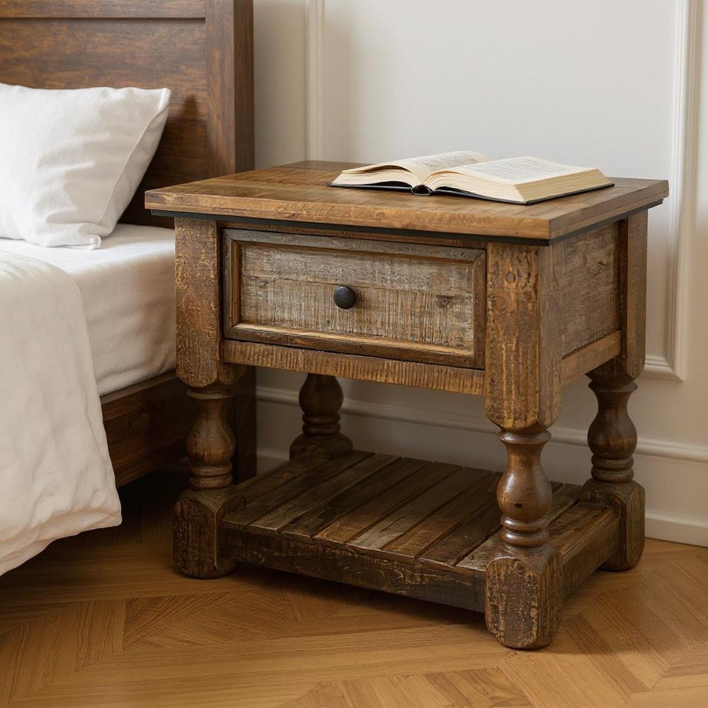 Brown Solid Wood One Drawer Nightstand - 27-inch