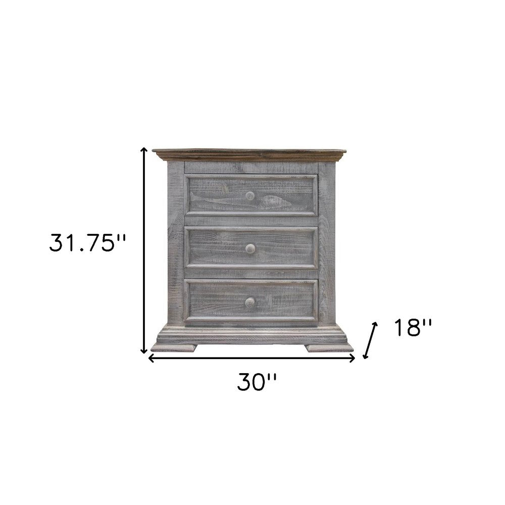 Gray Three Drawer Nightstand - 32-inch